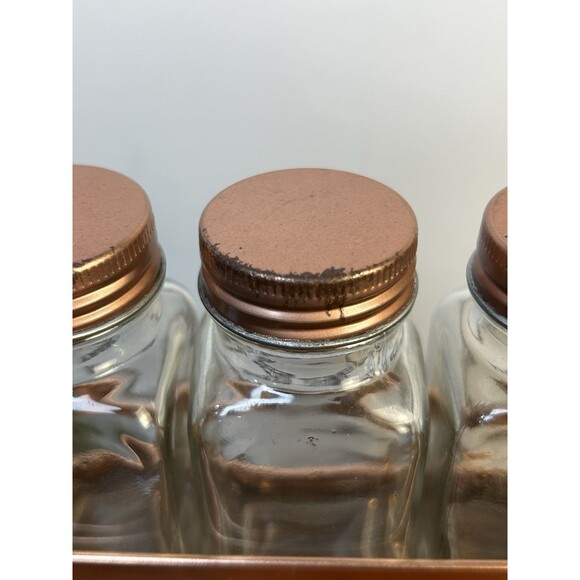 Vintage-esque Copper & Wood Spice Rack Urban Gourmet 10 Glass Jars - Picture 7 of 11